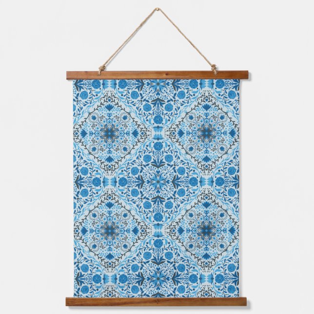 Tapisserie Suspendue Carreaux à fleurs bleus (Recto)