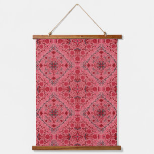 Tapisserie Suspendue Carreaux floraux en rouge et pastèque rose