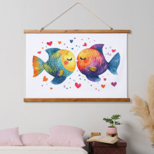 Tapisserie Suspendue Carte d'anniversaire romantique aux poissons qui s