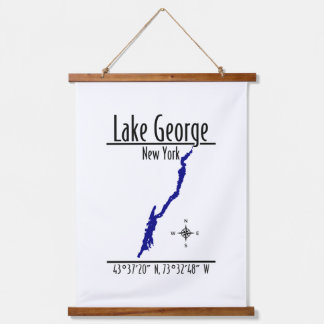 Tapisserie Suspendue Carte des coordonnées du rivage du lac George, New