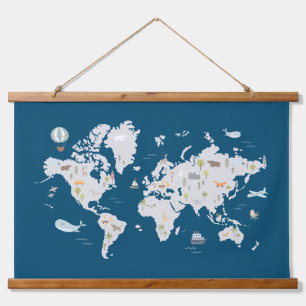 Tapisserie Suspendue Carte du monde animal mignon