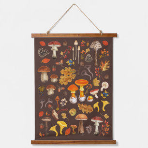 Tapisserie Suspendue Champignons sauvages sur brun