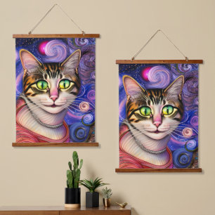 Tapisserie Suspendue Chat aux yeux verts mignons