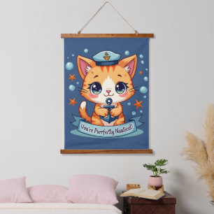 Tapisserie Suspendue Chat de marin mignon ancre pun