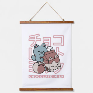Tapisserie Suspendue Chat Kawaii avec du Lait au Chocolat – Pop Art Jap