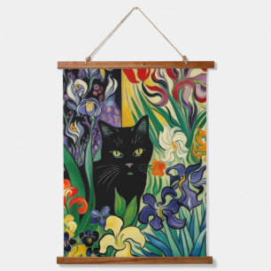 Tapisserie Suspendue Chat Noir Avec Irises
