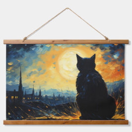 Tapisserie Suspendue Chat noir et nuit étoilée