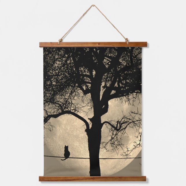 Tapisserie Suspendue Chat sur une Pleine lune de fil (Recto)