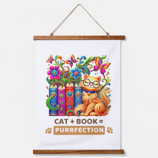 Tapisserie Suspendue Chat Whimsical Avec Livres Et Papillons (Recto)
