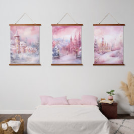 Tapisserie Suspendue Châteaux de conte rose Hiver Wonderland