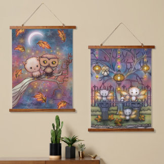 Tapisserie Suspendue Chats et hiboux, illustrations mignonnes par Molly