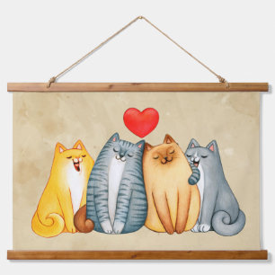 Tapisserie Suspendue Chats Mignons Peints à l'Aquarelle Animaux de Comp