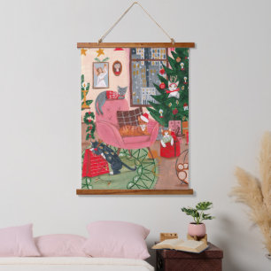 Tapisserie Suspendue Chats mignons rétro Noël Vacances
