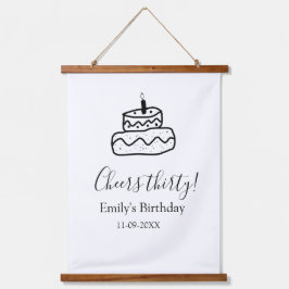 Tapisserie Suspendue Cheers thirty birthday cake black scribble hand