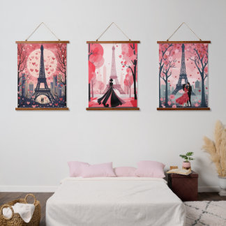 Tapisserie Suspendue Chic Tour Eiffel Moderne Paris Coeurs Pleines lune