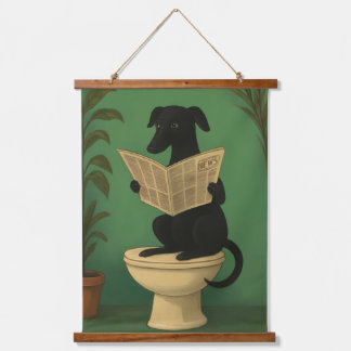 Tapisserie Suspendue Chien Noir Lisant un Journal - Œuvre d'Art Murale