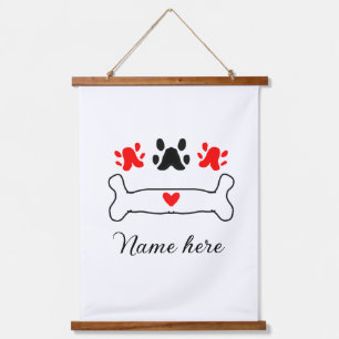 Tapisserie Suspendue Chien patte coeur rouge animal ajouter nom animal