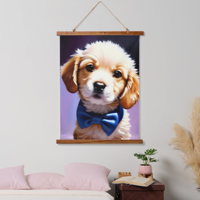 Tapisserie Suspendue Chiot souple adorable avec jolie Cravate de Bow bl (Chambre à coucher)