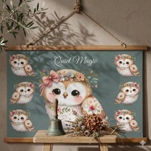 Tapisserie Suspendue Chouette Florale Mignonne avec un Nœud