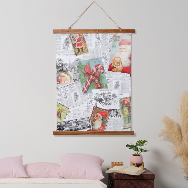 Tapisserie Suspendue Christmas Collage Wood Topped Wall Tapestry (Chambre à coucher)