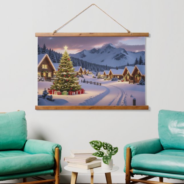 Tapisserie Suspendue Christmas lights landscape with snow (Salon)