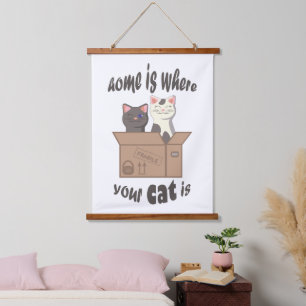 Tapisserie Suspendue Citation drôle Accueil est où est votre chat