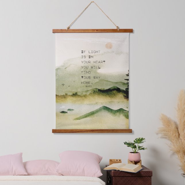 Tapisserie Suspendue Citation Rumi Inspirationnelle Sur Paysage Aquarel (Chambre à coucher)
