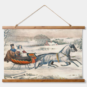 Tapisserie Suspendue Classique 1853 Traîneau Currier Ives Route Hiver