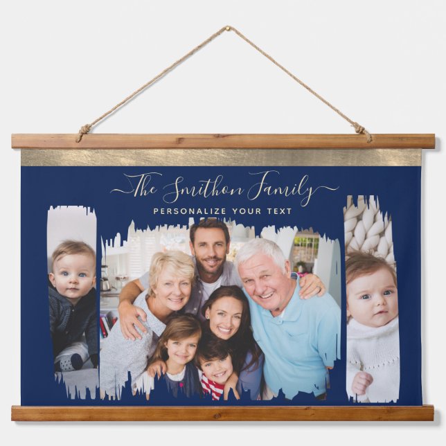 Tapisserie Suspendue Classy Modern Navy Blue Gold Ajouter votre famille (Devant)