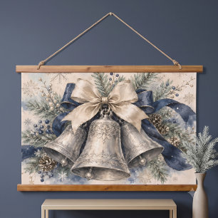 Tapisserie Suspendue Clochettes de Noël en argent élégantes à l'aquarel