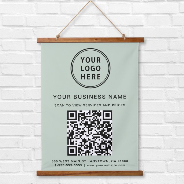 Tapisserie Suspendue Code QR du logo de l'entreprise Vert Sauge (Créateur téléchargé)