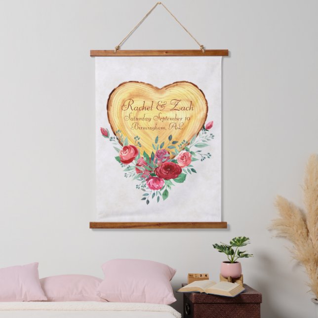 Tapisserie Suspendue Coeur de bois et Amour de pays rose (Chambre à coucher)