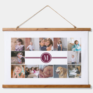 Tapisserie Suspendue Collage photo de 12 photos turquoise monogramme bo
