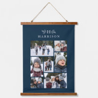 Collage photo de famille monogramme rustique bleu