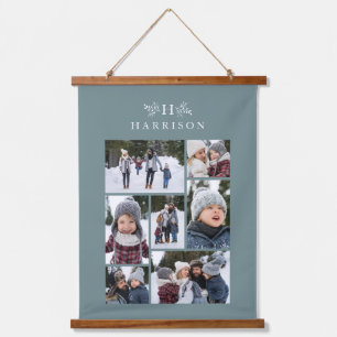 Tapisserie Suspendue Collage photo de famille monogramme rustique doux 