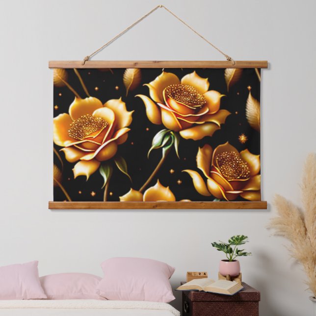 Tapisserie Suspendue Collection de Rose Boho Gold de luxe moderne (Chambre à coucher)