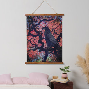 Tapisserie Suspendue Corbeau noir et érable gris japonais