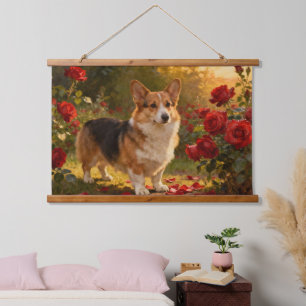 Tapisserie Suspendue Corgi dans les Roses V