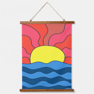 Tapisserie Suspendue Coucher de soleil et vagues