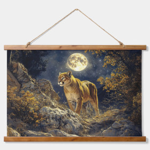 Tapisserie Suspendue Cougar in the Moonlight Wildlife Art