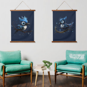 Tapisserie Suspendue Couple bleu et blanc Abstrait bleu Jay