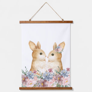 Tapisserie Suspendue Couple Bunny Fleur Bois Coiffure