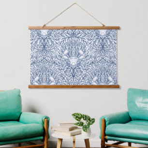 Tapisserie Suspendue Crabe et mauvaises herbes marines en blanc et mari