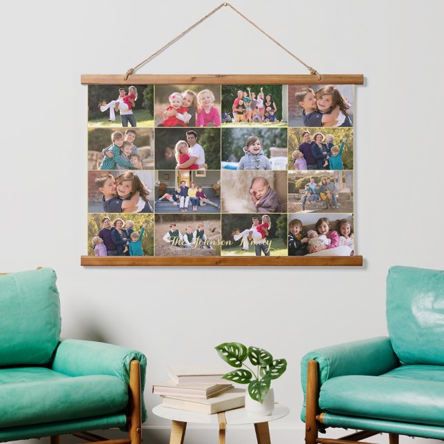 Tapisserie Suspendue Créer 16 Photo Collage Famille Bébé Monogrammé (Create 16 Photo Collage Family Baby Monogrammed Hanging Tapestry)