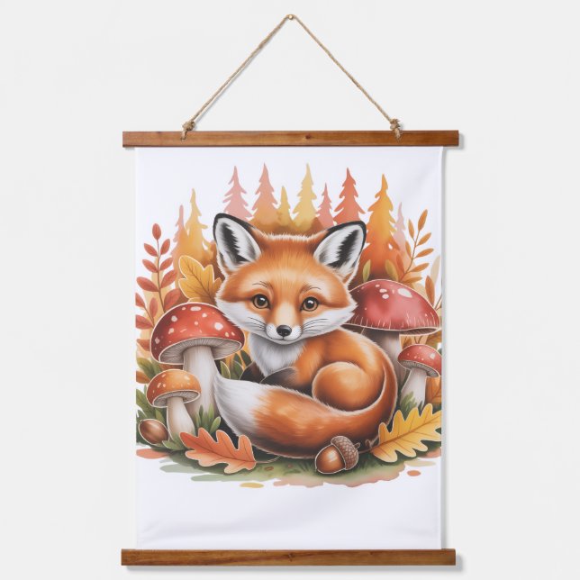 Tapisserie Suspendue Cute fox mushrooms woodland  (Recto)