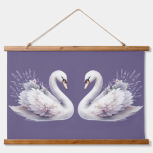 Tapisserie Suspendue Cygne aquarelle avec fleurs de lavande