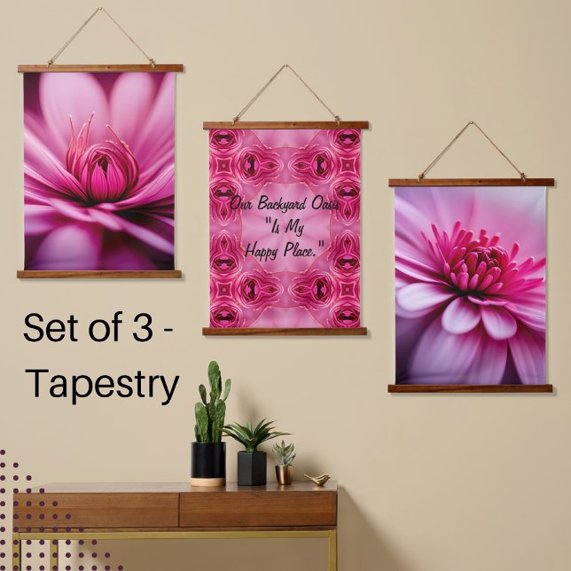 Tapisserie Suspendue Dahlia rose vif, Floral, Ensemble de trois (Créateur téléchargé)
