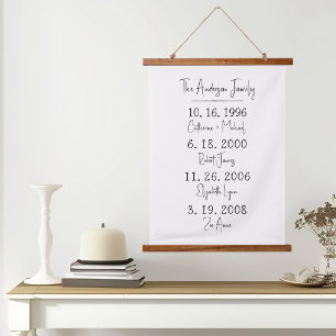 Tapisserie Suspendue Dates de famille personnalisées Garder jalons