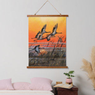 Tapisserie suspendue de coucher de soleil d'oiseau