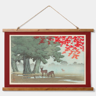 Tapisserie Suspendue Deer of Nara Park, Hasui Kawase, Woodcut